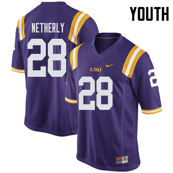 Youth #28 Mannie Netherly LSU Tigers College Football Jerseys Sale-Purple